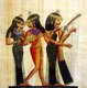Egypt: Female musicians, modern painting on papyrus after 'Musicians of Amun', Tomb of Nakht, 18th Dynasty (1422-1411 BCE), at Thebes